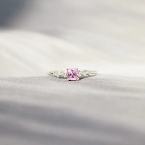 925 Sterling Silver Square Pink Rhinestone Ring For Women Minimalist Personalized Fashion Jewelry Accessory Finger Ring Gift