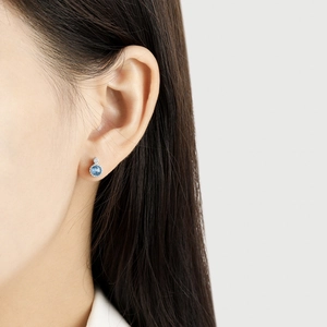 Élégantes boucles d'oreilles en argent S925 avec zircons ronds bleu ciel et blancs