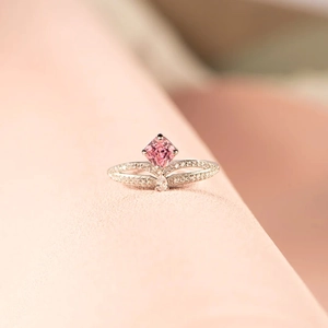 925 Sterling Silver Pink Princess Cut Rhinestone Ring Elegant Crown Shape Double Band Fashion Jewelry For Women Wedding Party