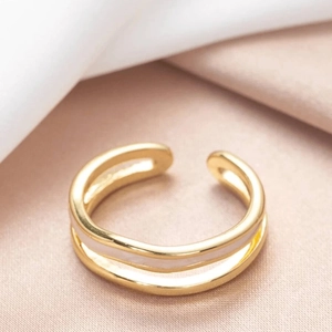 Bague double couche en argent s925 doré avec émail blanc sur tissu en soie
