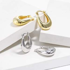 Minimalisti Orecchini a Cerchio a Forma di U in Argento Sterling 925 per Donna Goccia Spessa Gioielli di Moda Geometrici