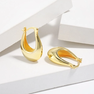 Orecchini a cerchio minimalisti in argento S925 dorato a forma di U lucido per donna