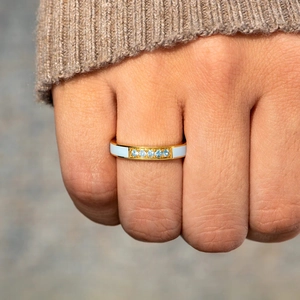 Elegance 925 sterling silver ring with white enamel and blue zircon stones for women
