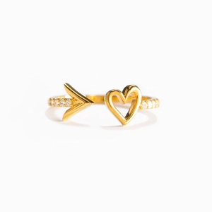 Minimalist S925 sterling silver heart and arrow open ring with pavé zircon stones