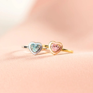 S925 Sterling Silver Heart Ring For Women Pink Blue Rhinestone Enamel Open Ring Elegant Minimalist Jewelry Valentine Gift