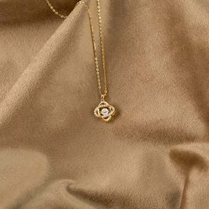 Elegant gold plated S925 sterling silver four-leaf clover pendant necklace with zircon