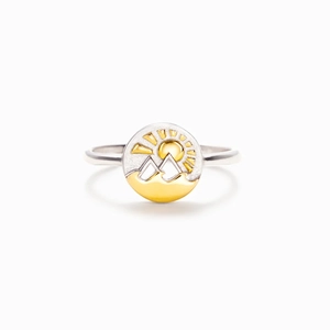 S925 Sterling Silver Sun Mountain Wave Ring For Women Two Tone Gold Silver Plated Minimalist Geometric Fashion Finger Ring Commuter Jewelry Gift