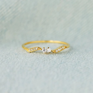 925 Sterling Silver Wave Ring For Women Minimalist Double Round Stone Rhinestone Inlaid Fashion Ring Electroplated Jewelry