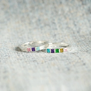 925 Sterling Silver Square Rainbow Birthstone Ring For Women Fashion Rhinestone Inlaid Band Ring White Gold Yellow Gold Jewelry