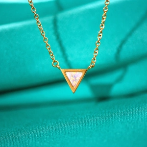 Women's 925 Sterling Silver Triangle Opal Pendant Necklace Minimalist Gold Plated Geometric Chain Necklace Fashion Jewelry Friendship Gift