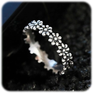 925 Sterling Silver Daisy Flower Ring Oxidized Vintage Minimalist Western Style Women Fashion Jewelry Finger Ring