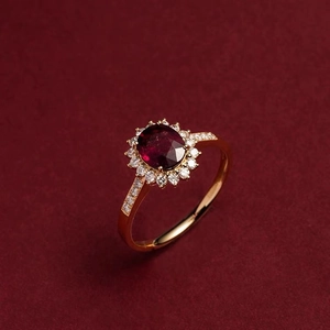925 Sterling Silver Sun Flower Ring Red Zirconia Halo Inlay Rose Gold Plated Fashion Jewelry Geometric Index Finger Ring For Women