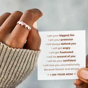 Bague cœur rose doré avec carte de vœux maman et fille pour un coffret cadeau spécial