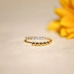 Anello Aperto in Argento Sterling 925 Placcato Oro Minimalista per Donna Anello Geometrico con Perline e Strass Gioielli Regolabili