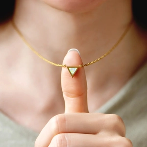 Minimalist S925 silver triangle opal necklace for women featuring elegant gold plating