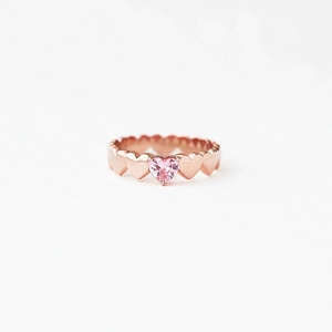 Bague en argent sterling S925 or rose avec cristal de cœur rose et cœurs entrelacés