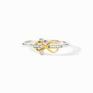 S925 sterling silver infinity cross ring with cubic zirconia in two-tone finish