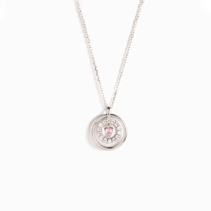 Collier en argent S925 avec doubles cercles et un pendentif avec cristal de cœur rose