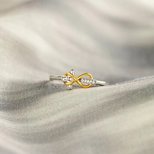 925 Sterling Silver Infinity Cross Two Tone Open Ring For Women Minimalist Rhinestone Religious Jewelry Adjustable Finger Ring