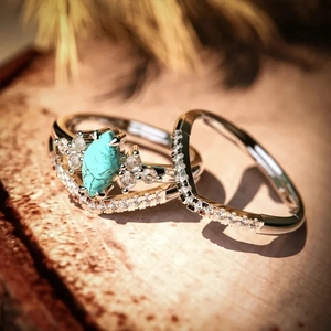 S925 sterling silver marquise turquoise ring set with sparkling zircon accents