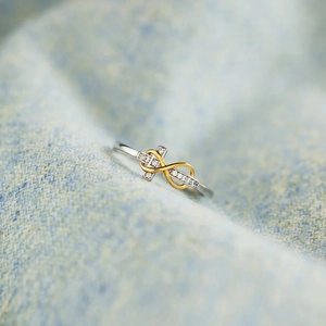 Two-tone S925 sterling silver infinity cross ring with sparkling zircon stones