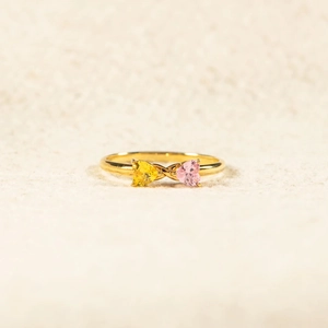 Bague En Argent Sterling S925 Avec Design Double Cœur Et Pierre De Naissance Style Croisé Plaqué Or Pour Femme Bijou De Mode Élégant