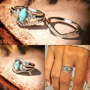 Bohemian S925 silver ring set with turquoise stone and sparkling cubic zirconia stones