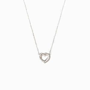 S925 sterling silver overlapping hollow heart pendant necklace with shimmering zircon stones