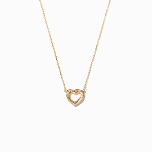 Elegant gold S925 sterling silver necklace featuring hollow overlapping double heart pendant