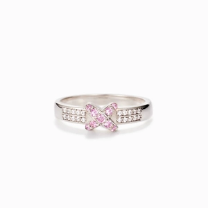 Bague en Argent Sterling 925 en Forme de X avec Strass Roses Pave pour Femmes Minimaliste Délicat Empilable Bijoux de Doigt