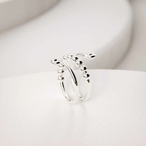 Minimalist S925 sterling silver anti-anxiety spinner ring with movable round beads