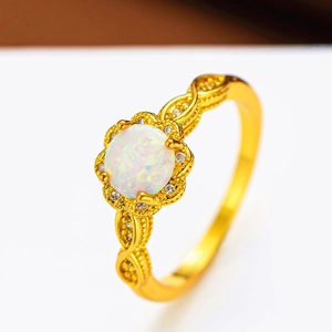Elegant s925 silver opal flower ring with golden finish and sparkling zircon accents