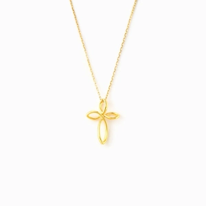 Minimalist gold S925 sterling silver angel hand knot necklace with streamlined cross pendant