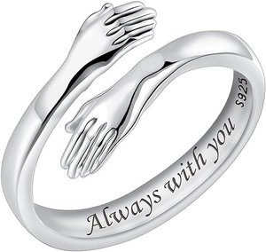 S925 sterling silver hug ring with Always with you engraving and unique hand design