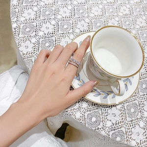Elegant S925 sterling silver double-layer ring with rectangular zircon stones for women
