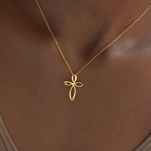 Minimalist S925 sterling silver gold-plated necklace with a sleek intertwined cross pendant