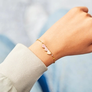 Elegant S925 sterling silver chain bracelet with pink gradient enamel heart charms