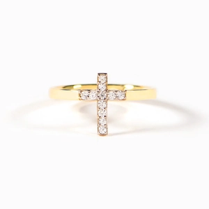 Elegant S925 silver gold-plated ring featuring a minimalist cross set with zircon stones