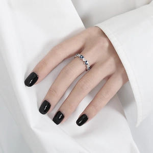 Bague en argent S925 avec cœurs œil bleu maléfique et oxydes de zirconium blancs