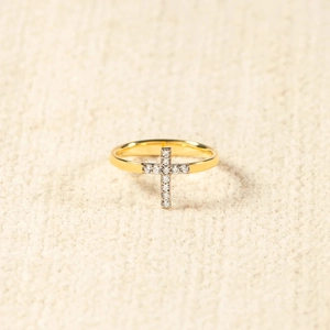 925 Sterling Silver Cross Ring For Women Gold Plated Dainty Rhinestone Religious Finger Ring Minimalist Fashion Jewelry Gift
