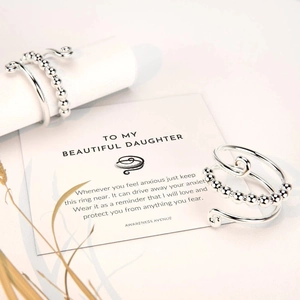 Detail of S925 sterling silver fidget beads ring set with emotional gift card for women