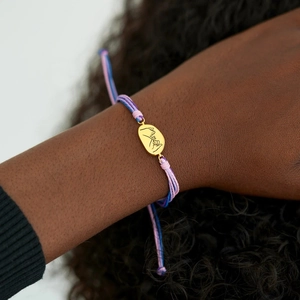 Pinky swear promise bracelet with colorful woven rope and gold engraved charm