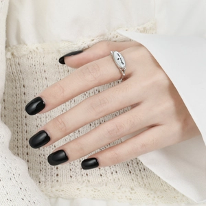 S925 silver ring with 'I am enough' engraving and white shell inlay on model hand