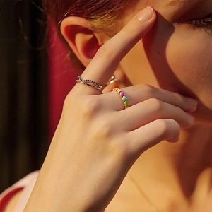 S925 sterling silver colorful enamel heart ring and twisted band on a hand