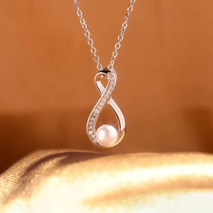 Infinity Symbol Artificial Pearl Necklace 925 Sterling Silver Cubic Zirconia Minimalist Fashion Elegant Charm Jewelry Gift For Women