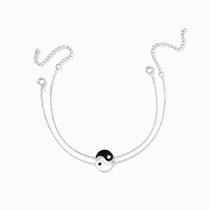 Bracelets Yin Yang en argent sterling S925 pour couples avec breloques émaillées noir et blanc