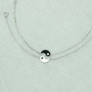 Bracelet Coeur Yin Yang en Argent Sterling 925 Minimaliste pour Femme Bijou Cadeau de Chaîne à Double Couche Tai Chi en Email