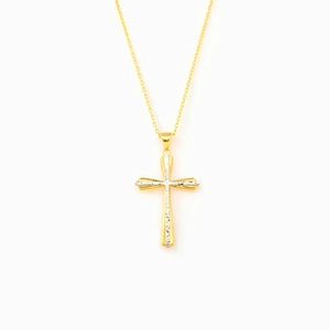 Collier avec pendentif croix bicolore en argent sterling S925 et finition texturée dorée