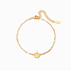 Bracelet Couronne en Argent Sterling 925 pour Femme Chaîne à Maillons Réglable Perles en Émail Colorées Bijoux Simple de Mode