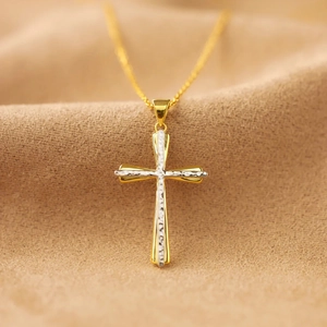 Collier Pendentif Croix en Argent Sterling 925 Bicolore pour Femmes Bijoux Religieux Minimalistes Cadeau Chaîne Crucifix à Deux Couleurs à la Mode